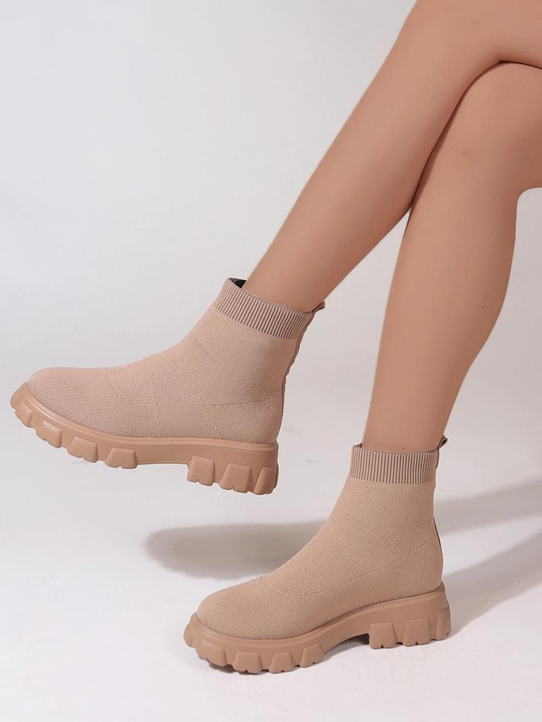 Frühlings- und Herbst-Mesh Atmungsaktiv Bonbonfarbe Biskuitkuchen Dicksohlige Kurze Stiefel Große Größe Sockenstiefel für Damen