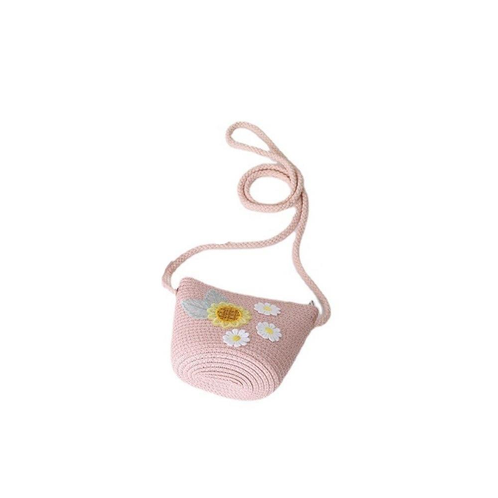 Small Daisy Children Beach Straw Hat Wide Brim Fisherman Hat Outdoor Straw Bag Cap Set  Summer