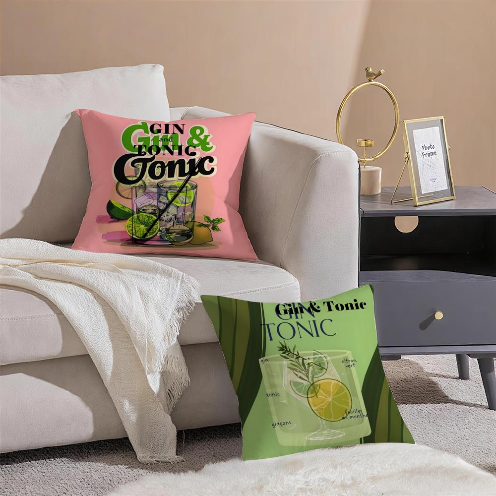Gin& Tonic Cocktail Painting Cushion Cover Anti-dustmite Pillowcase Invisible Zipper Silky Short Plush Sofa Cushion Cover
