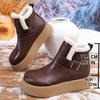 Fashion Thick Bottom Waterproof Pu Snow Boots Women 2025 Winter Metal Buckle Chunky Platform Furry Ankle Boots Warm Plush Casual Shoes