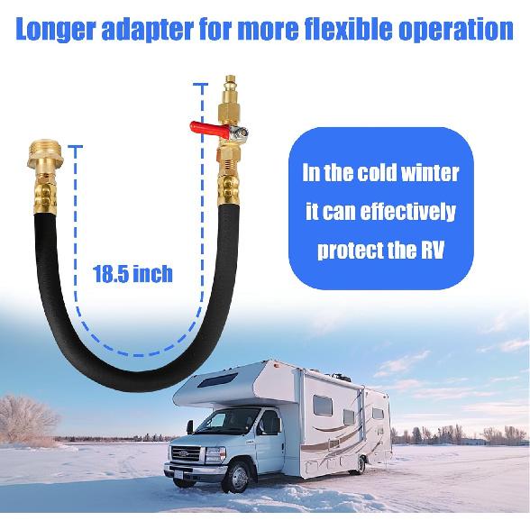 Hourleey RV Winterizer Kit, 18.5" Sprinkler Winterizing Blowout Adapter With Shut Off Valve, Air Compressor Quick-Connect Plug To 3/4" Hose Blow Out