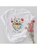 Wounisex's T-Shirt Fashion Travel Vacation Short Sleeve Cartoon Top Wounisex's Watercolor Flower Pattern 90s Clothing O-Neck T-Shirt