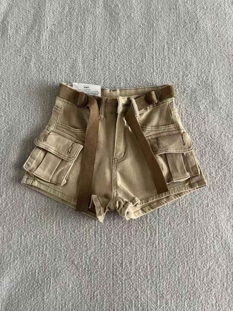 Women's Summer Khaki Denim Shorts - Retro, Loose, Slimming, Versatile, Small Size