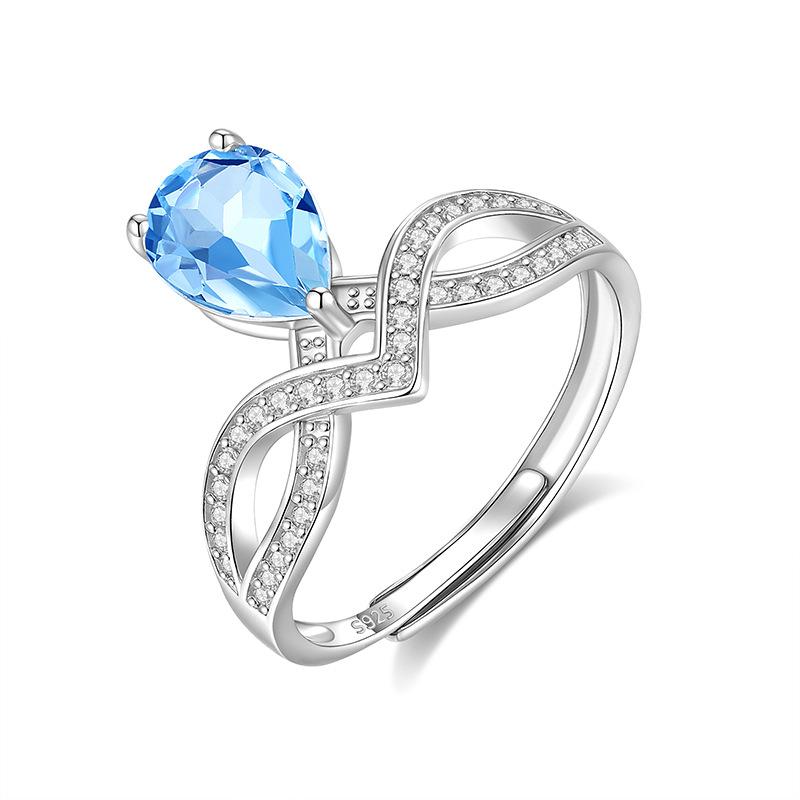 

S925 Pure Silver Crystal Open Ring, Adjustable Size, 6 Colors Optional, Minimalist Korean Style Band Jewelry Gift for Girlfriend alive