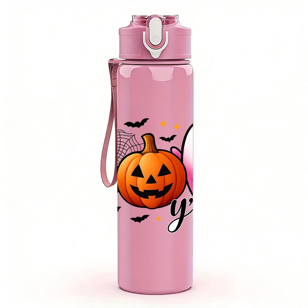 1PC Boo Fall Pumpkin Ghost Letter 750ml Color Plastic Sports Water Bottle Leakproof Flip Straw Lid Suitable for Sports Office Home Use