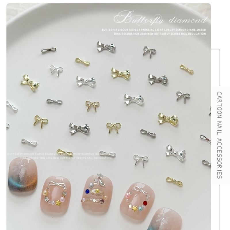 10pcs Delicate Alloy Bow Nail Gems for Stylish and Cute Nail Decorations for Women Girls