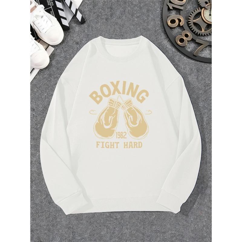 Men's BOXING 1982 FIGHT HARD Graphic Crewneck Sweatshirt