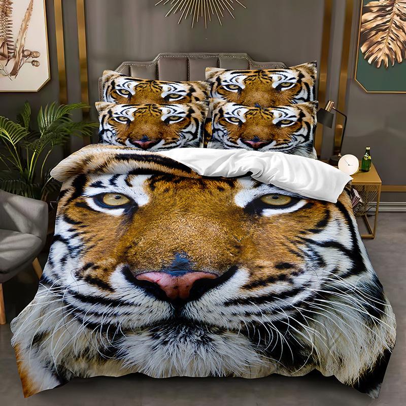 3D Tiger Bedding Set Fierce Beast Down Duvet Cover 2/3 Pieces Boy, Teens Quilt Cover Luxury Quick Drying Bed Cover