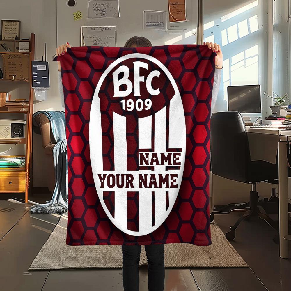 1PC Bologna Fc Custom Name Patterned Flannel Blanket Suitable For All Seasons For Home Decor Warmth And Comfort Gifts Holiday Present