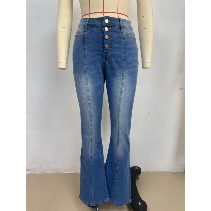 

Весенние и осенние женские джинсы, эластичные узкие расклешенные джинсовые брюки XL джинсовый синий