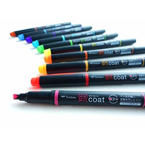 Tombow Pencil Highlighter Fluorescent Coat Twin Type (Strong Nib! Polymer Coated Core) 10 Colors WA-TC10C