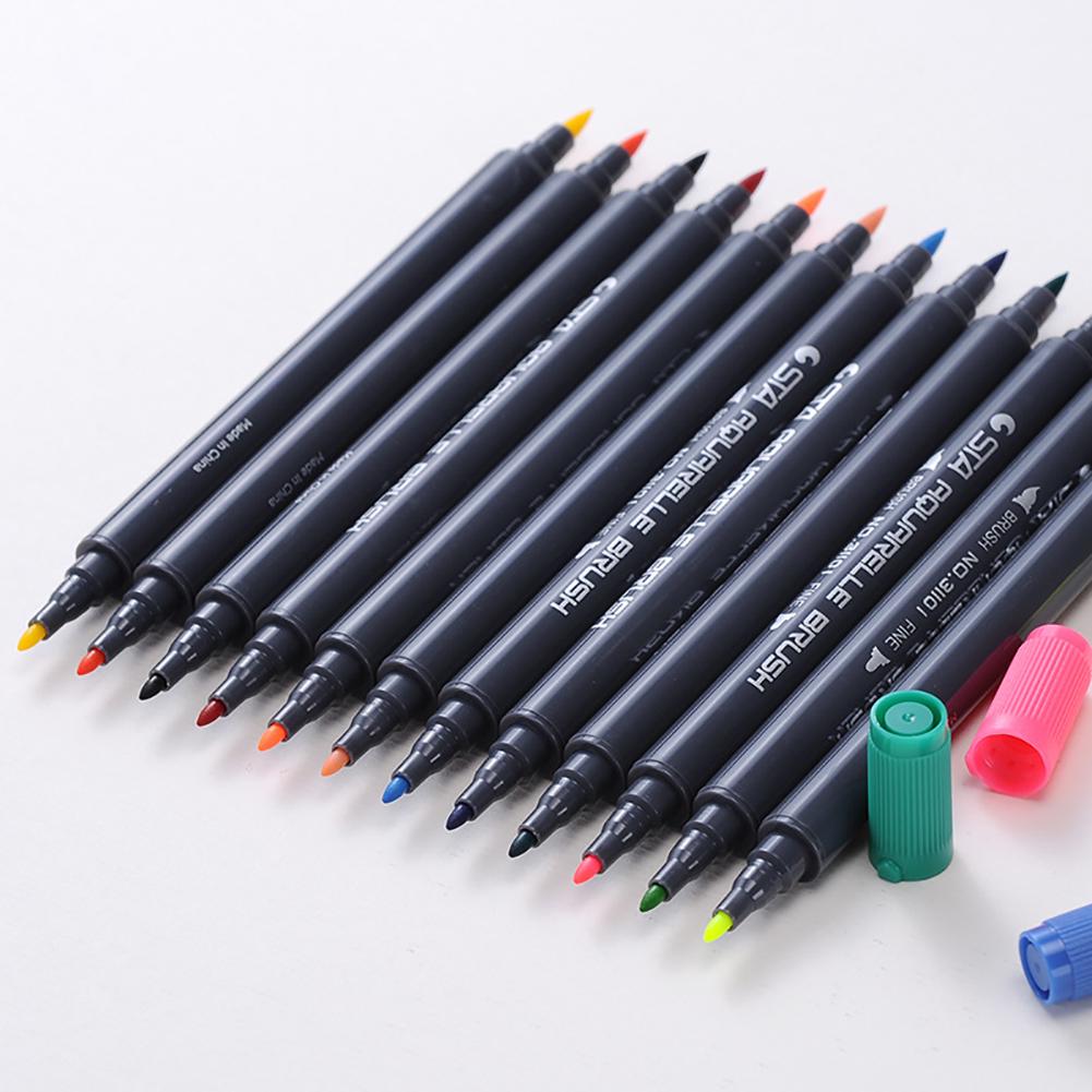 12 Pcs Dual Tip Art Markers Graphic Drawing Water Based Ink Twin Tip Student Dual Nip Brush Pen