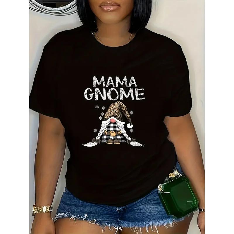 

Женская футболка с рождественским гномом, с коротким рукавом, с круглым вырезом, повседневный топ, моющаяся праздничная футболка для женщин, подарок с гномом 6XL