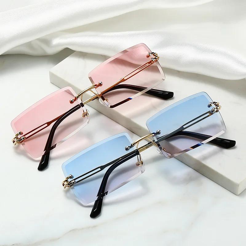 Classic Outdoor Anti-UV Sunglasses for Women Unisex Luxury Rimless Gradient Sun Glasses Ladies Men Trendy Sunshades Eyeglasses