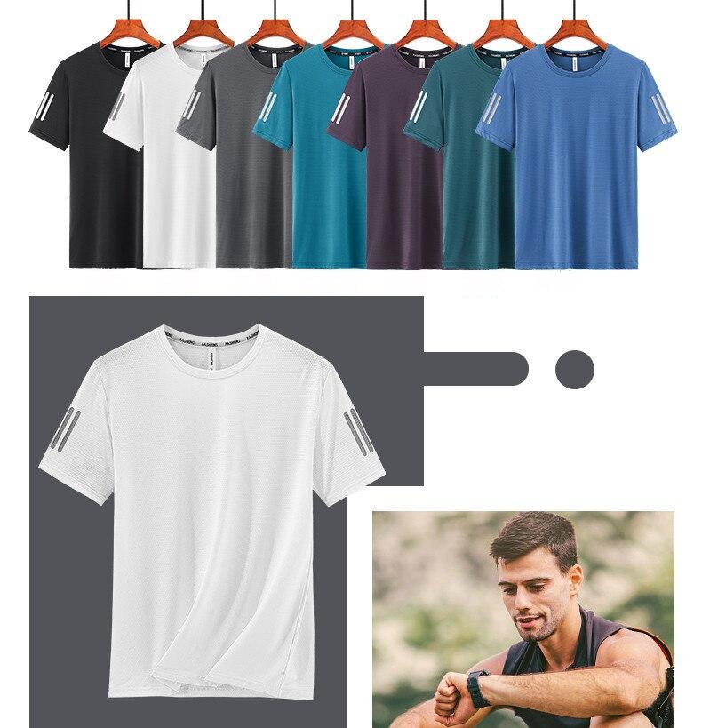 (L-8XL)Ice Silk Men Quick Dry Sport T-shirt Round Neck Loose Camping Hiking Fishing Tank Tops Mesh Air Conditioning T-shirt Man