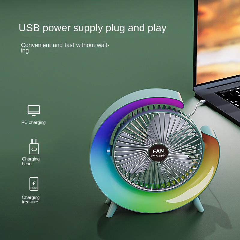 Xiaomi Quiet Charging Small Desk Fan with Ventilation and Portable Electric Fan with 3 Speeds for Home Use, with Colorful Lights