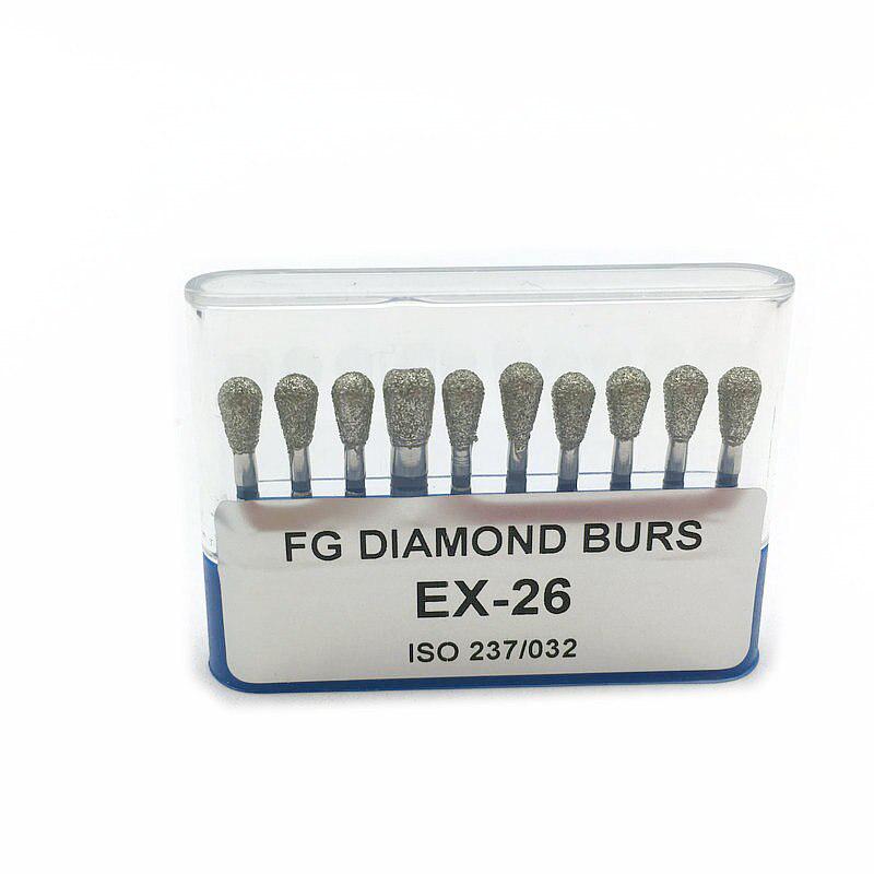 10pcs/set 1.6mm Dental High Speed Burs High Speed Handpiece Turbine Diamond Burs Diamond Polishing Dental Diamond Burs EX-26