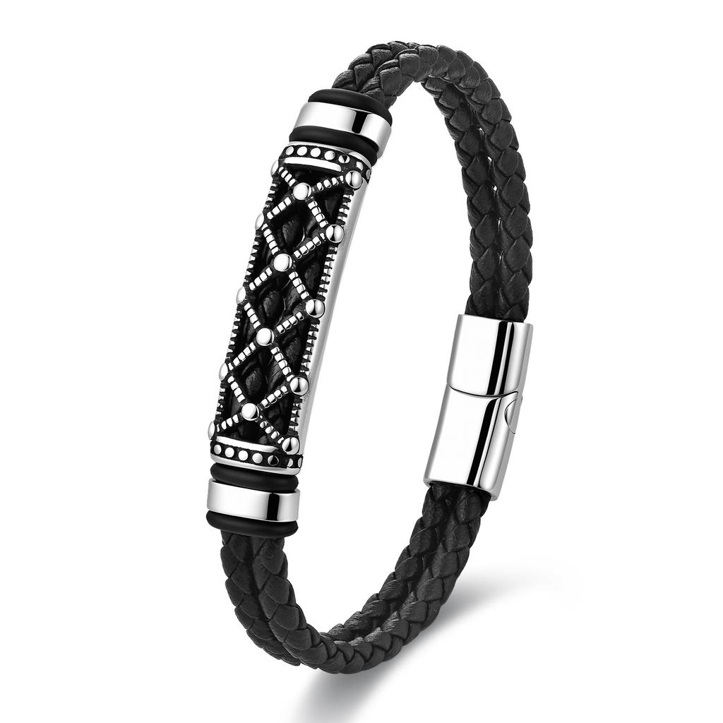 Simple Student Black Leather Rope Cowhide Men's, Woven Bracelet Handmade Multilayer Leather Bracelet