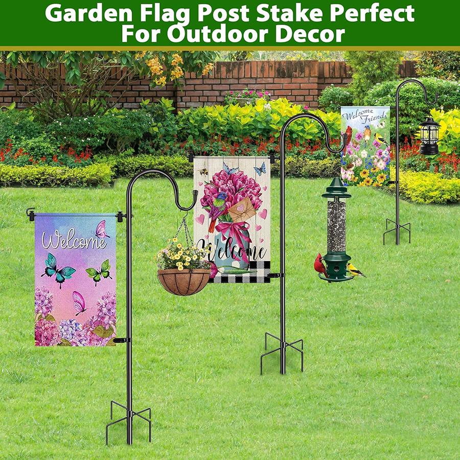 47 Zoll Gartenflaggenhalter mit 5-Fuß-Basis, Metall-Hirtenhaken, Zum Aufhängen von County-Flaggen Hirtenhaken