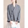 Chinese Retro Placket Embroidered Disc Buckle Cotton and Linen Long-sleeved Cardigan Hanfu Women's Casual Loose Literary Spring and Autumn Top
