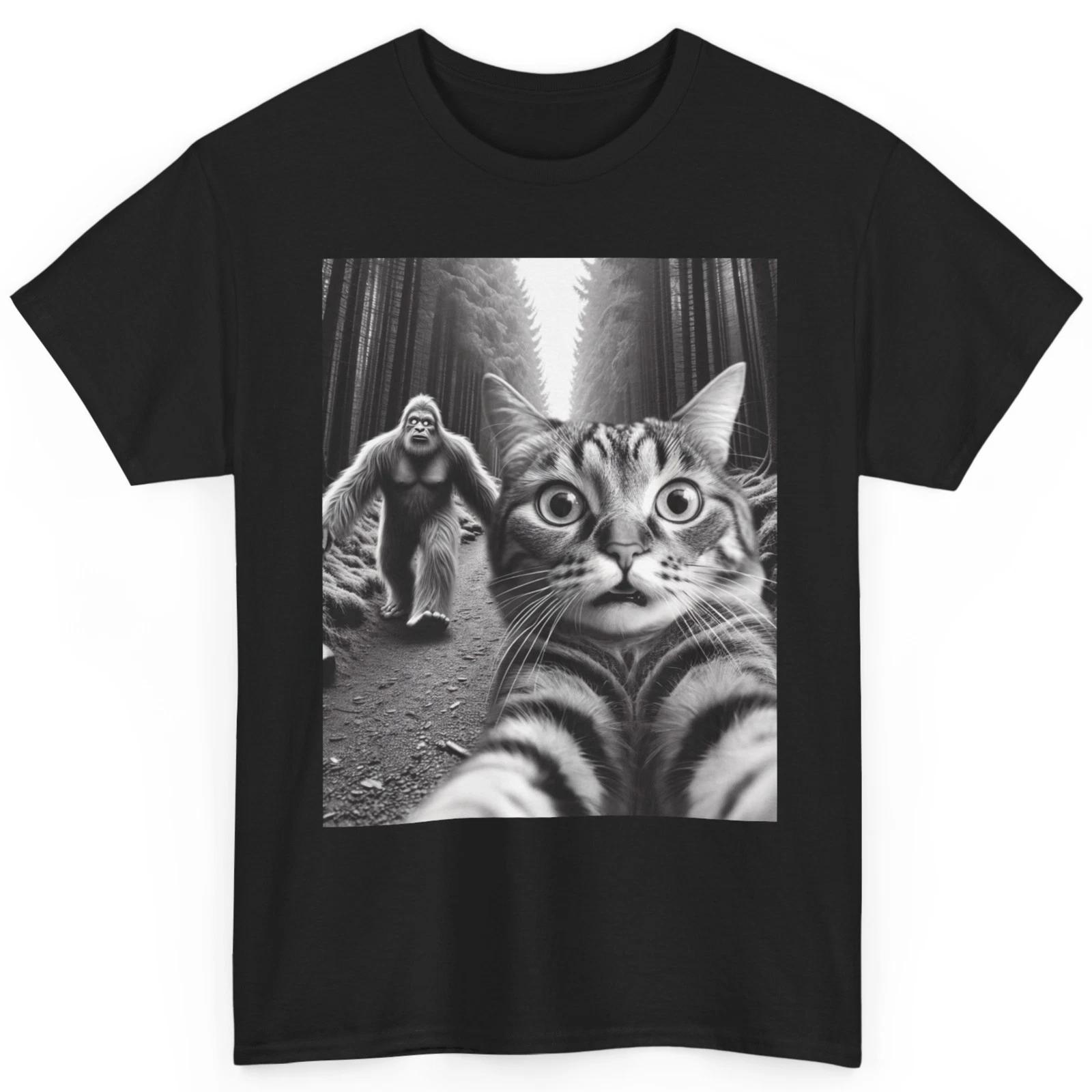 

Funny Cat Bigfoot Selfie Hiking Graphic T Shirt Meme Gag Gift Tee L