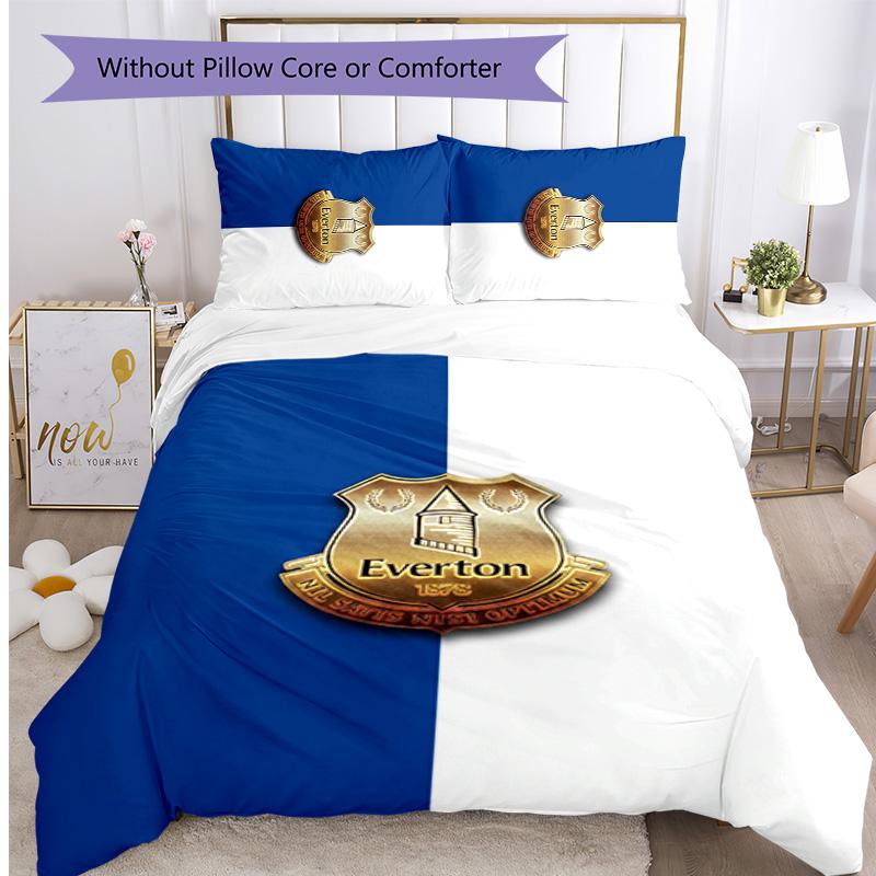Everton Football Printed 3 Pieces Bedding Set, Comfortable Skin Friendly Bedroom Duvet Cover Set