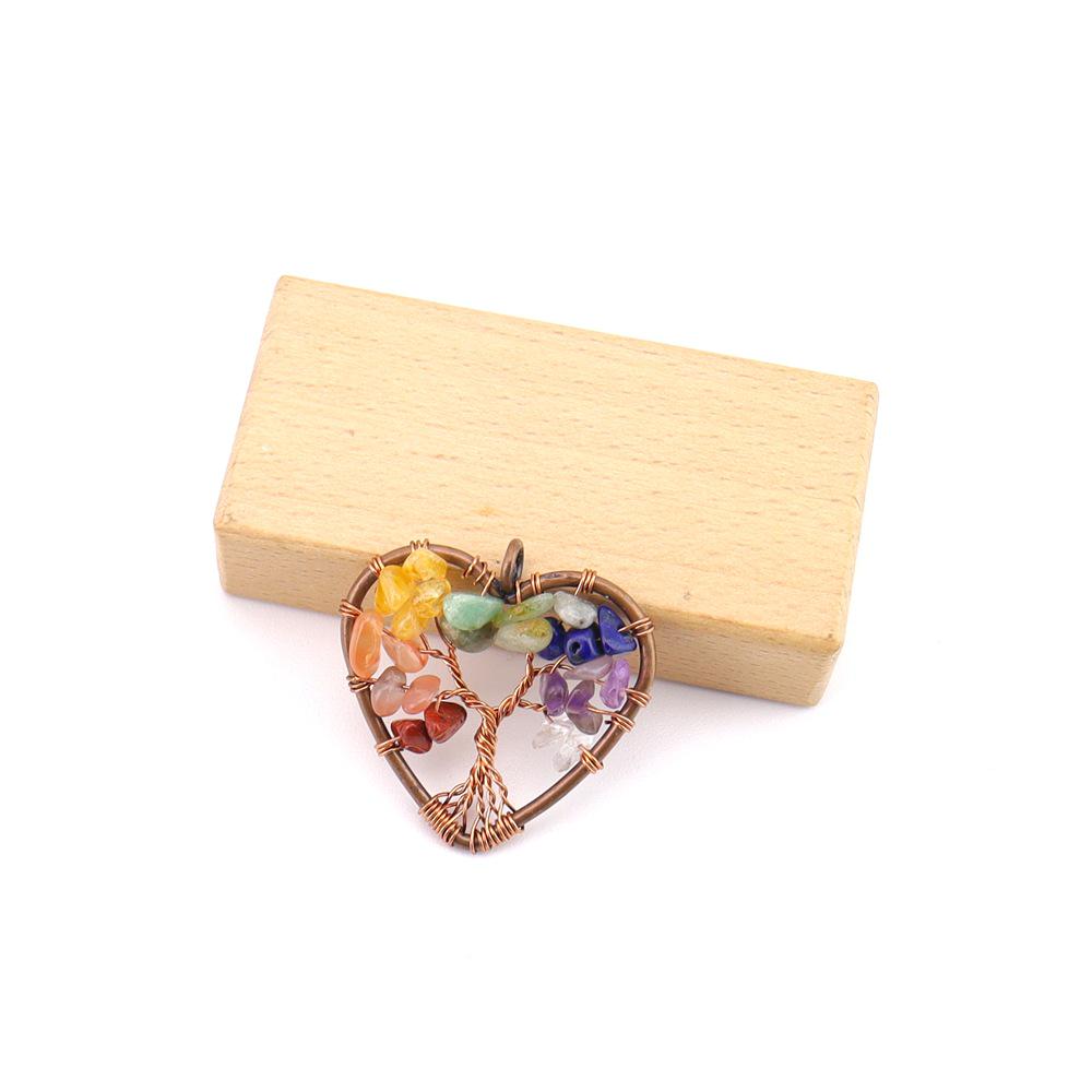 Seven-Color Natural Crystal Tree of Life Necklace Pendant with Crushed Stone, N737