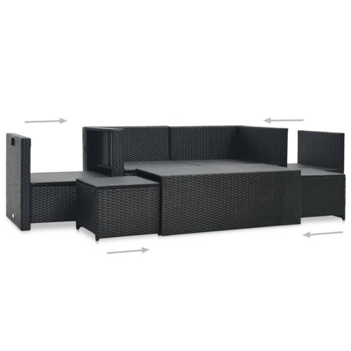 VidaXL Salon de jardin 6 pcs avec coussins Résine tressée Noir