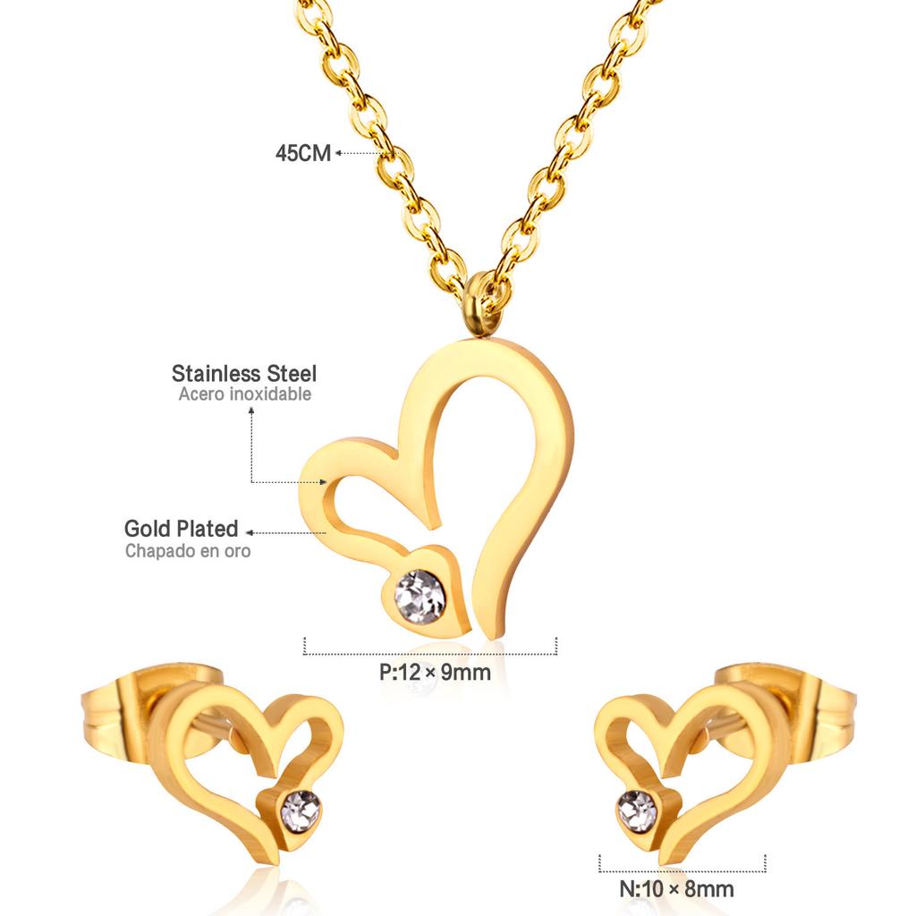 Love Earrings Necklace Set Fashion Sweet Necklace Cut Stainless Steel Jewelry Set Women