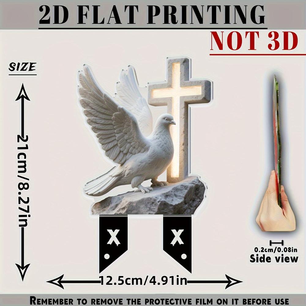 2D Flying Dove Cross Cemetery Stake Christian Memorial Decor Outdoor Lawn Garden Plug