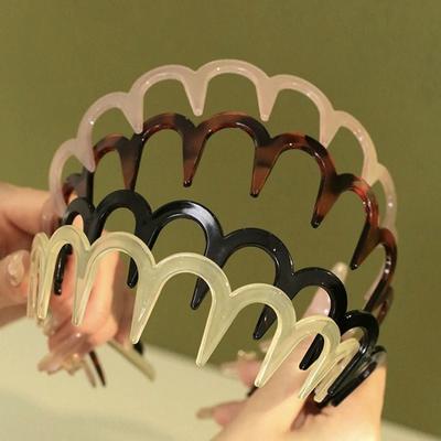 Wellenförmiges Stirnband, Haarbänder, braunes gezahntes Stirnband aus Kunstharz, dünn, rutschfest, für Damen, Makkeup, Haarkamm, Zickzack-Band, gekerbtes Stirnband