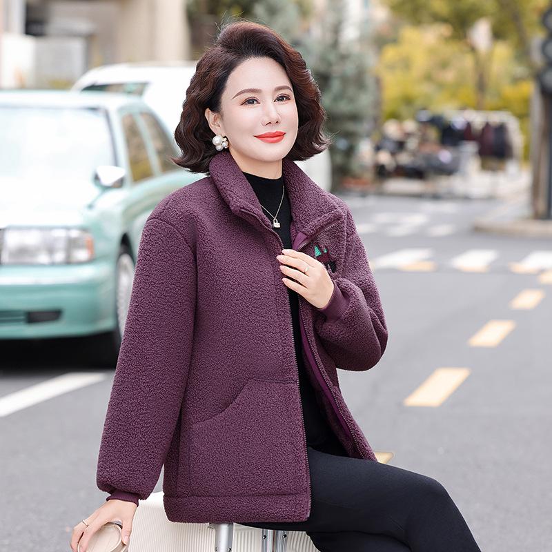 2025 Women's Plush Cotton Jacket: Thick, Fleece-Lined Outerwear for Middle-Aged and Elderly, Ideal for Autumn and Winter.