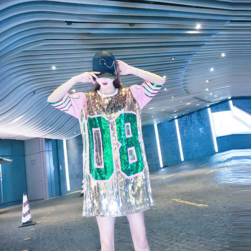 Women's Loose Sequined T-Shirt: Net Celebrity Stage Performance Top for Summer