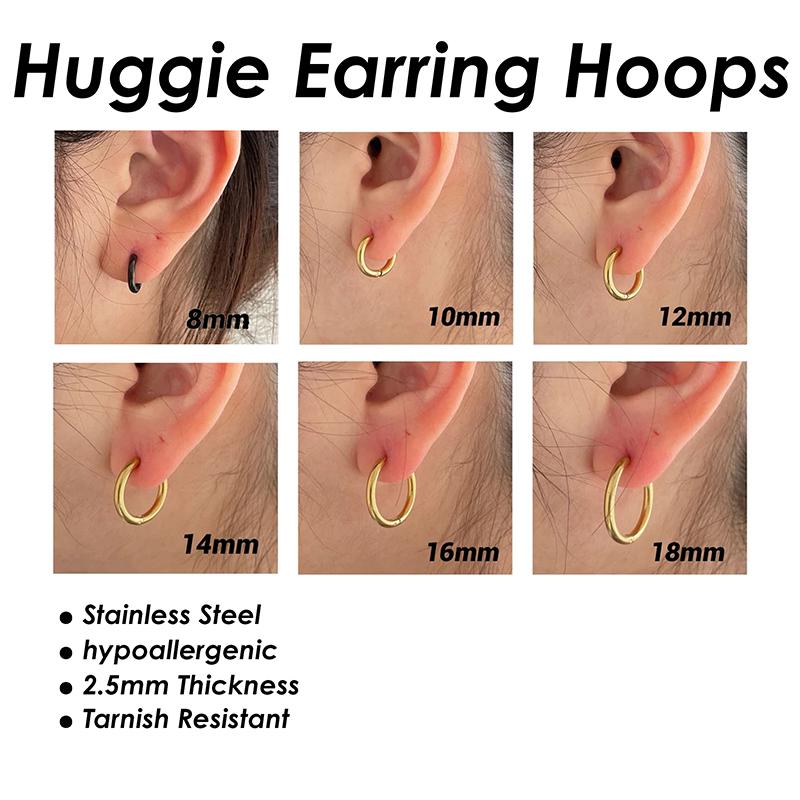 20 Stück Edelstahl Creolen Ohrringe für Damen Herren Huggie Ohrringe Goldfarbe, Minimalistische Huggie Ohrring Creolen