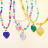 Heart Pendant Beaded Necklace Bohemian Style Chokers Contrast Colored Jewelry