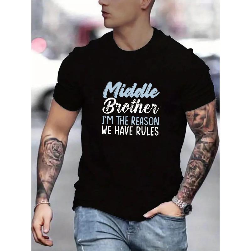 

European Sizes Men s Casual Short Sleeve T-Shirt with Middle Brother I m The Reason We Have Rules Print - Breathable Stretc... S разноцветный
