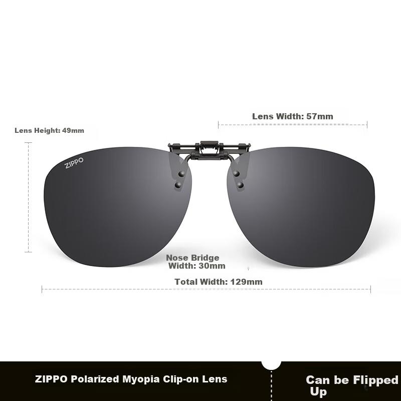 ZIPPO American Myopia Polarized Sunglasses Clip-On Sunglasses for Driving, Portable Reversible Design