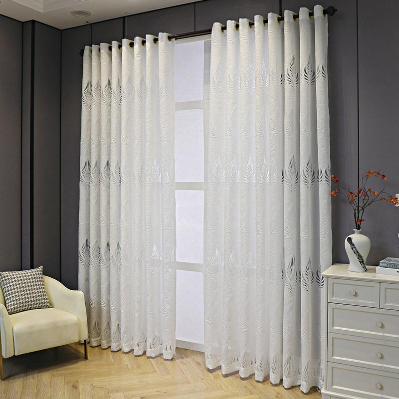 Elegant Floral Sheer Curtain - Semi-Transparent Jacquard Polyester with Rod Pocket Design, Bohemian Style for Living Room, Bedroom, Princess Room