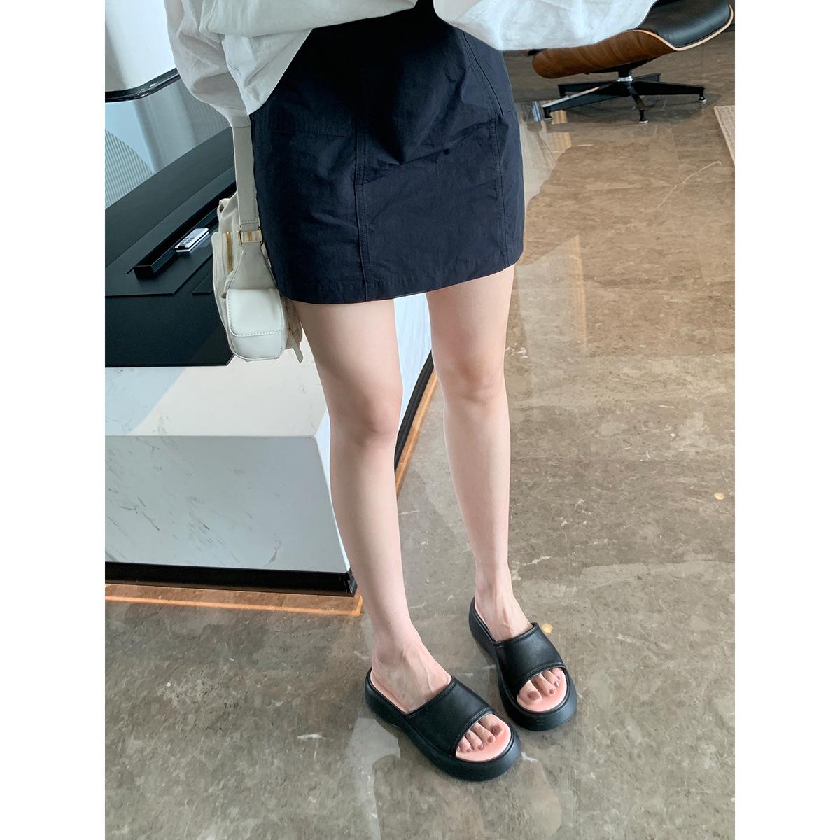 

Sheepskin grape mother thick bottom heightening genuine leather slippers women s round head one pedal casual cool slippers summer wear 40