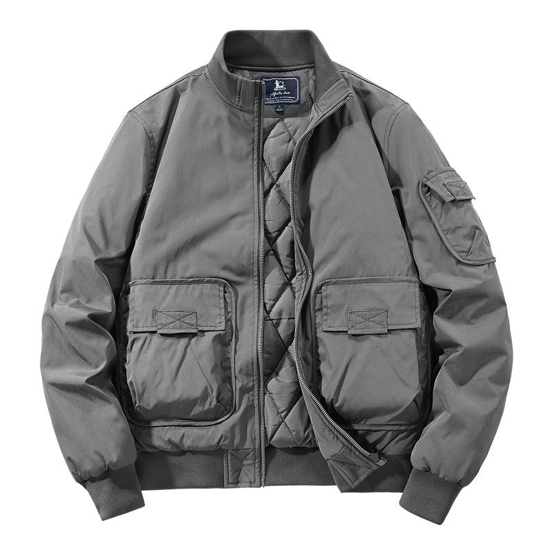 Herren Verdickte Mehrfach-Taschen Retro Baseball Workwear Jacke für Herbst und Winter