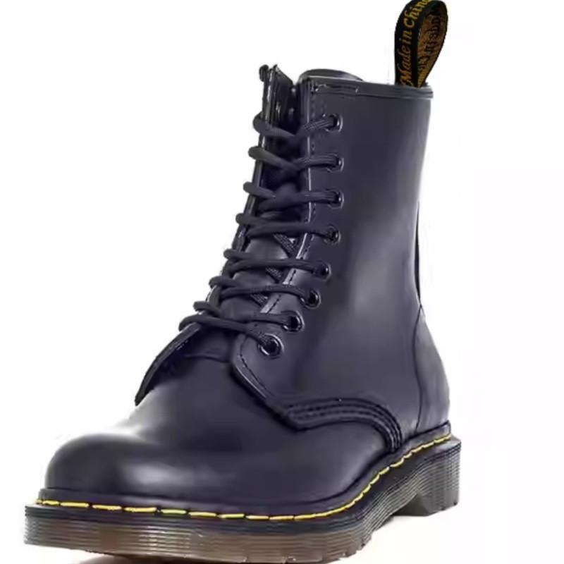 Black 8 Eye Leather Boots High Top Lace Up Unisex Short Boots Biker Boots