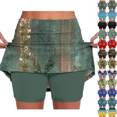 Kadınlar için elastik Yoga Pantolon-Etekler Baskı Atletik Şort Hafif Yüksek Bel Sıska Katı Joggers