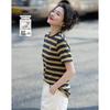 Demana Women's Cloud Cotton Retro Striped Embroidered Short Sleeve T-Shirt