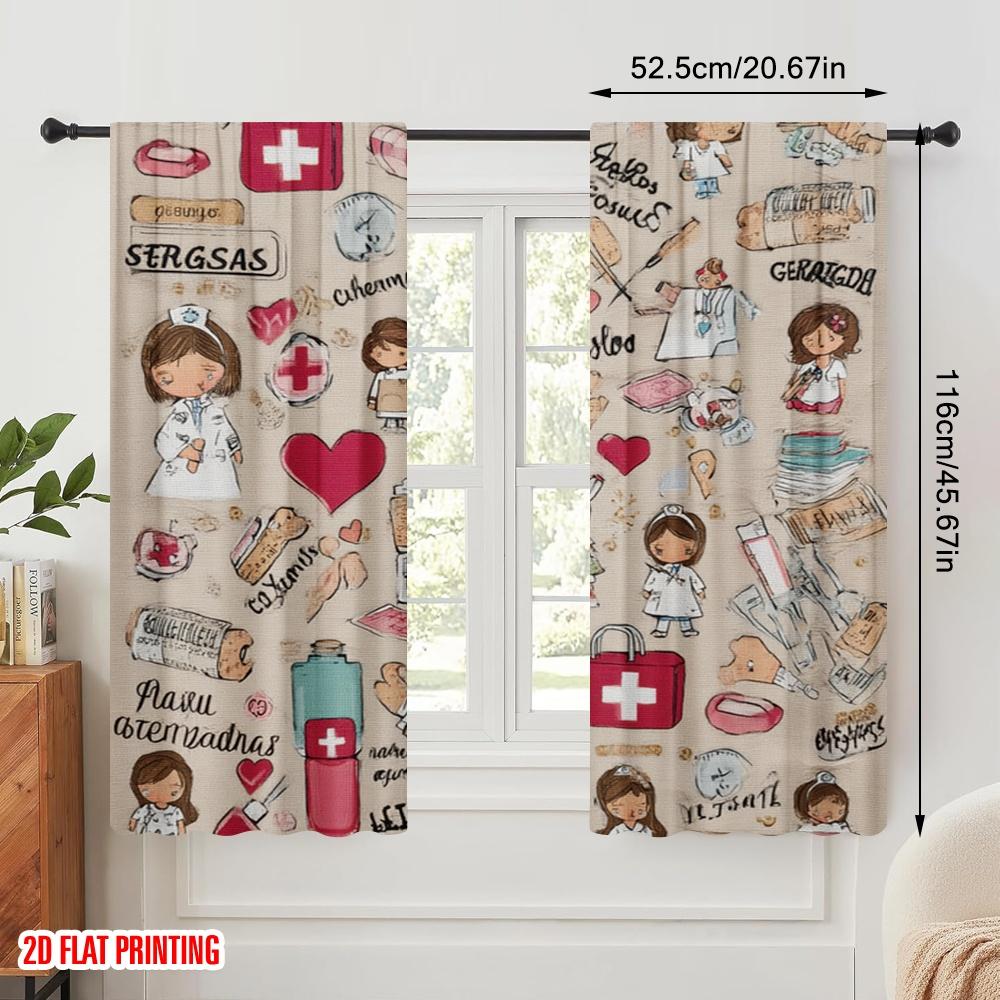2pcs,2D Plane Printing Curtains Roller Blinds Premium Medical Durable Polyester (without Rod) All Seasons Ldeal for Bedroom,