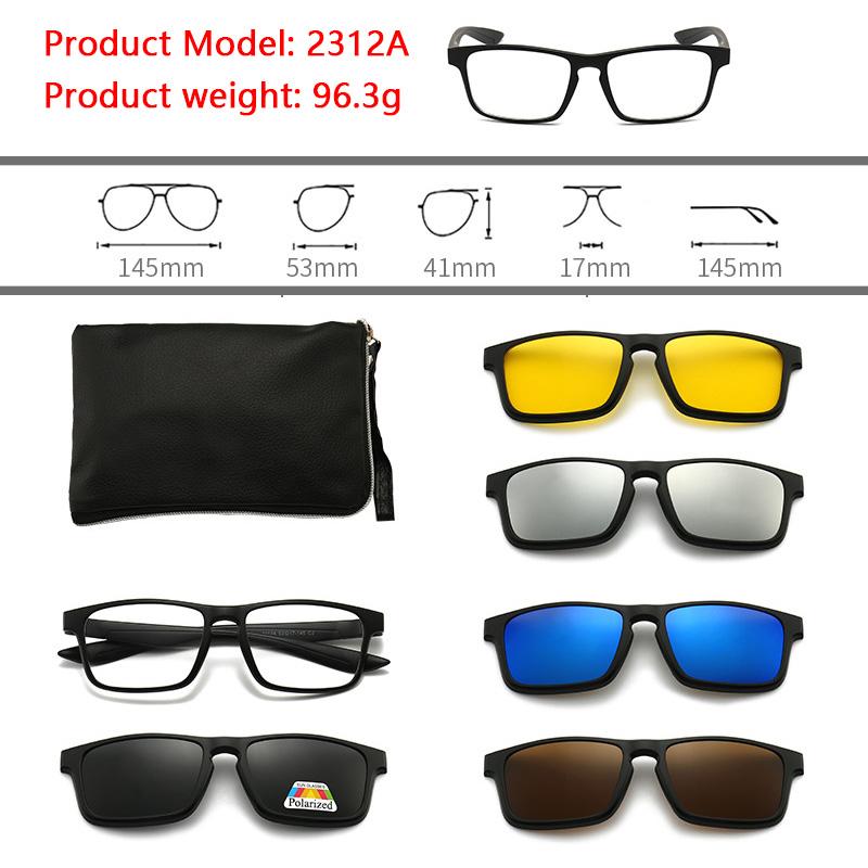 6 In 1 Polarized Sunglasses Men Women Magnetic Clip On Glasses  Optical Prescription Eyeglass Frames Magnet Clips