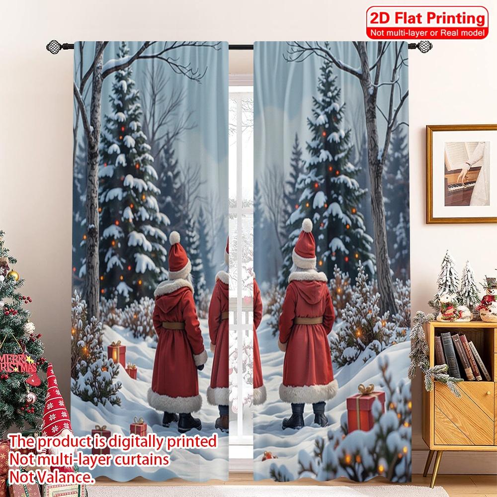 

2pcs 2D flat printing Merry Christmas Curtains Christmas Gnomes Forest Lanterns Polyester Without Electricity Festive Holiday 52.50×116.00 CM 2pcs