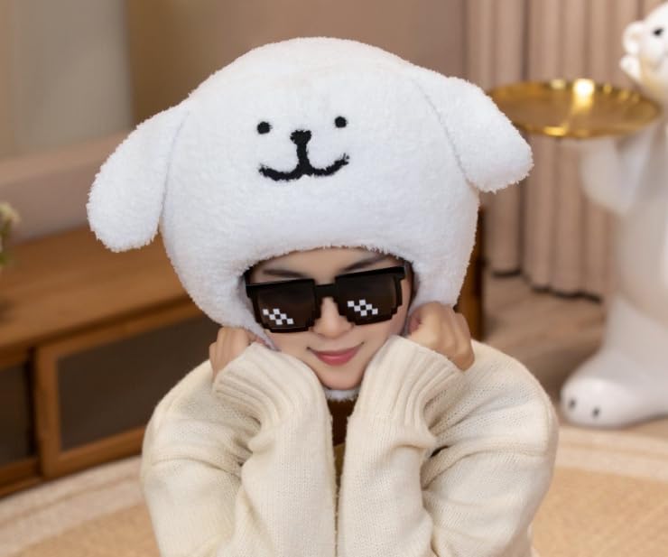 DOKiDOKi Dog Hat Cosplay [White] Dog Transformation Mask Halloween Headwear Plush Kigurumi Headgear Fluffy Cute Halloween [Used]