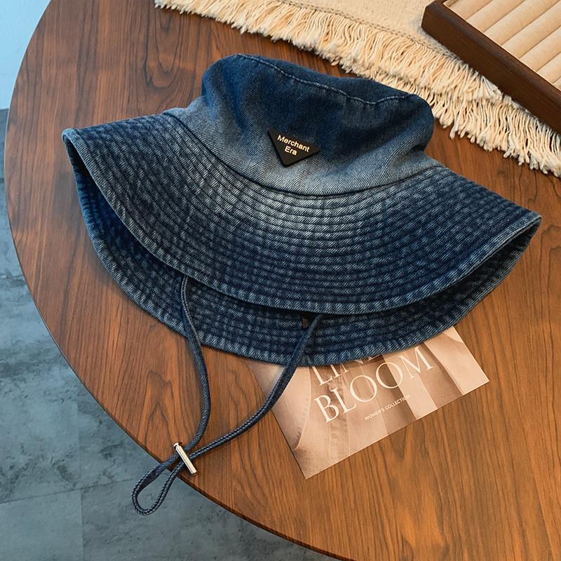 Denim Fisherman Hat With Logo Patch For Casual Outdoor Wear Men Women