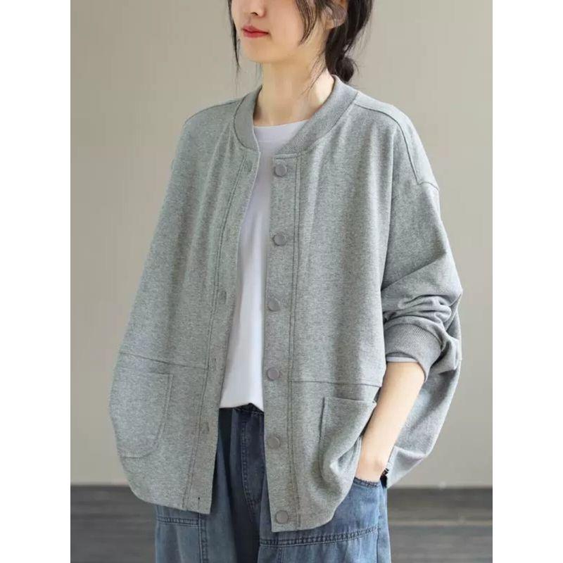 Women's Solid Color Baseball Jacket Loose Leisure Artistic