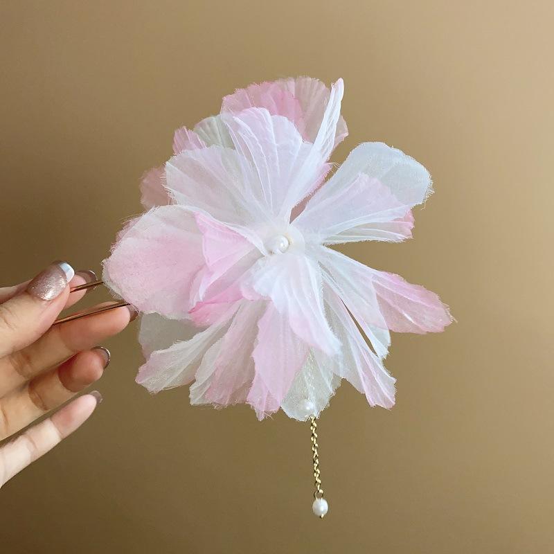 Flower Pearl Fringed Hairpin Small Fresh and Fashionable Fairy Style Hairpin Temperament Versatile High-end Hair Accessories Woman